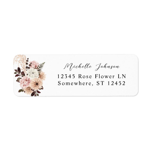 Beige & Blush Pink Rustic Floral Return Address Label (Front)