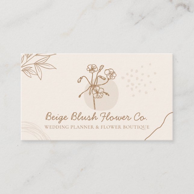 Beige Blush Wedding Calligraphy Chic Classy Flower Business Card (Front)