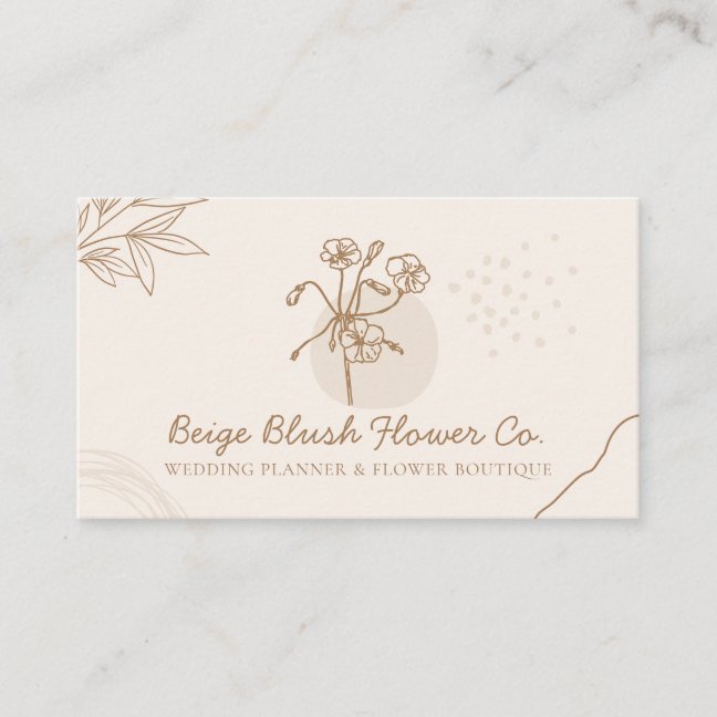 Beige Blush Wedding Calligraphy Chic Classy Flower Business Card