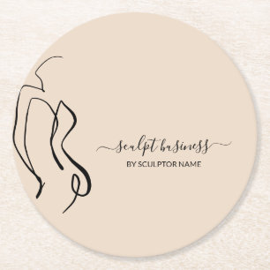 Beige Body sculpting contouring esthetics Round Paper Coaster