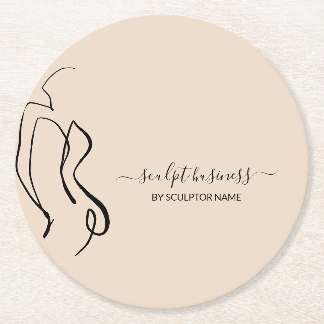 Beige Body sculpting contouring esthetics Round Paper Coaster (Front)