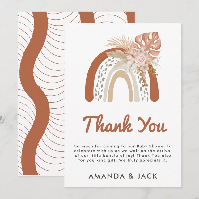 Beige Bohemian Favor Baby Shower Thank You Card (Front/Back)