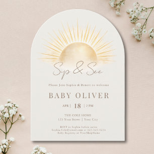 Beige Bohemian Sunburst Neutral Sip And See Arch Invitation
