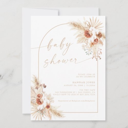 Beige Boho Baby Shower Pampas Grass Invitation