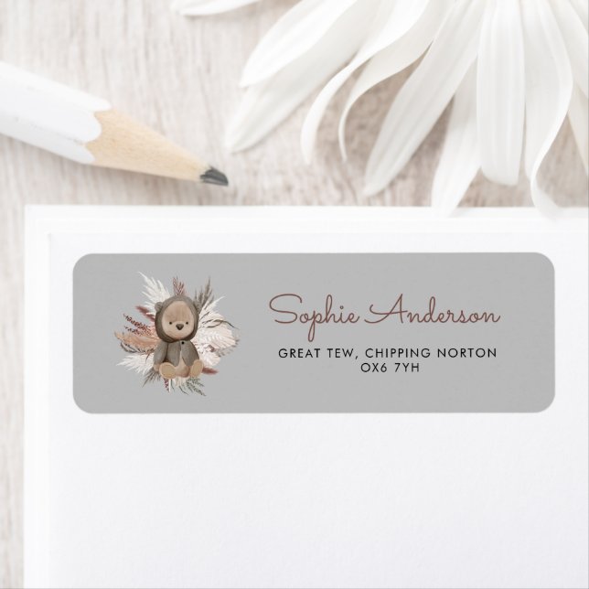 Beige Boho Bear Pampas Grass Address Label (Insitu)