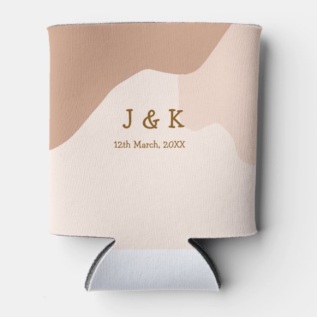 Beige boho curvy orange wedding name date can cooler (Front)