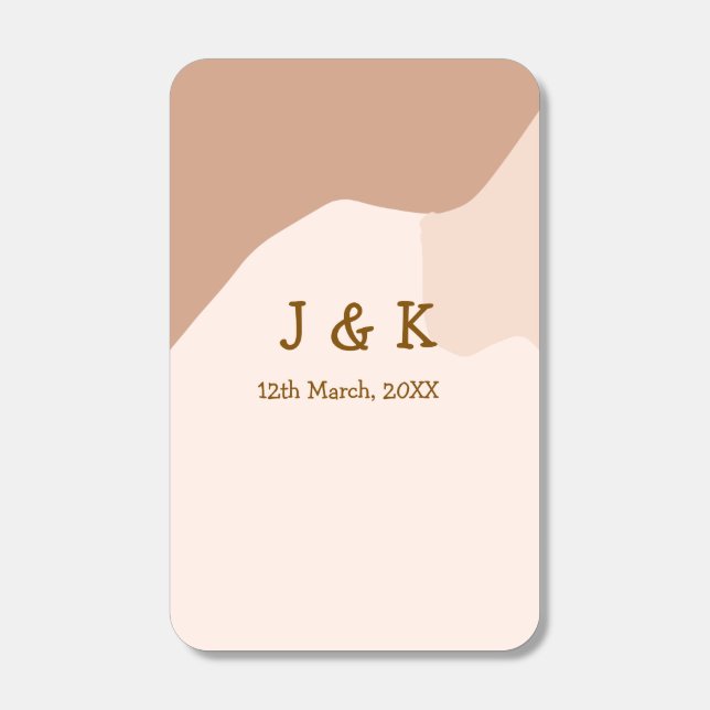 Beige boho curvy orange wedding name date matchboxes (Front)