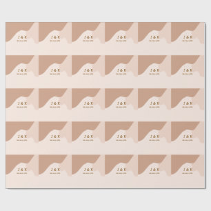 Beige boho curvy orange wedding name date wrapping paper