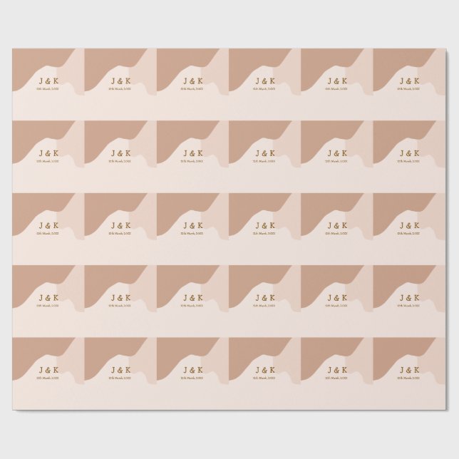 Beige boho curvy orange wedding name date wrapping paper (Flat)