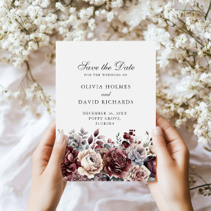 Beige Boho Floral Save the Date Card