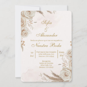Beige Boho floral Spanish Wedding Invitation