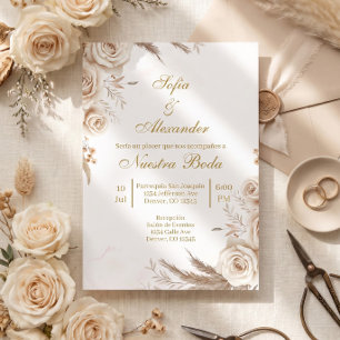 Beige Boho floral Spanish Wedding Invitation