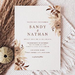Beige Boho Floral Wedding Invitation