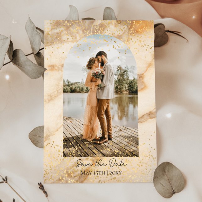 Beige Boho Frame Photo Save The Date Wedding Invitation (Creator Uploaded)