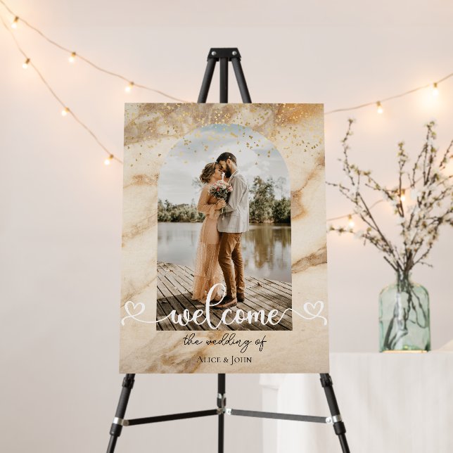 Beige Boho Frame Photo Wedding Welcome Sign (In Situ (Stand))