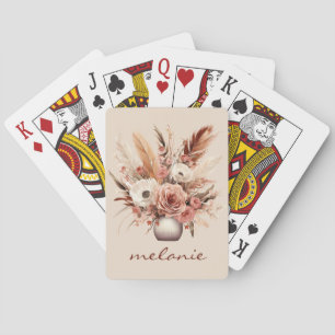 Beige Boho Personalized Floral Vase Artwork Poker Cards