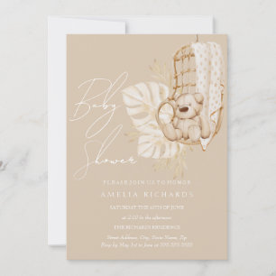 Beige Boho Teddy Bear Neutral Baby Shower Invitation