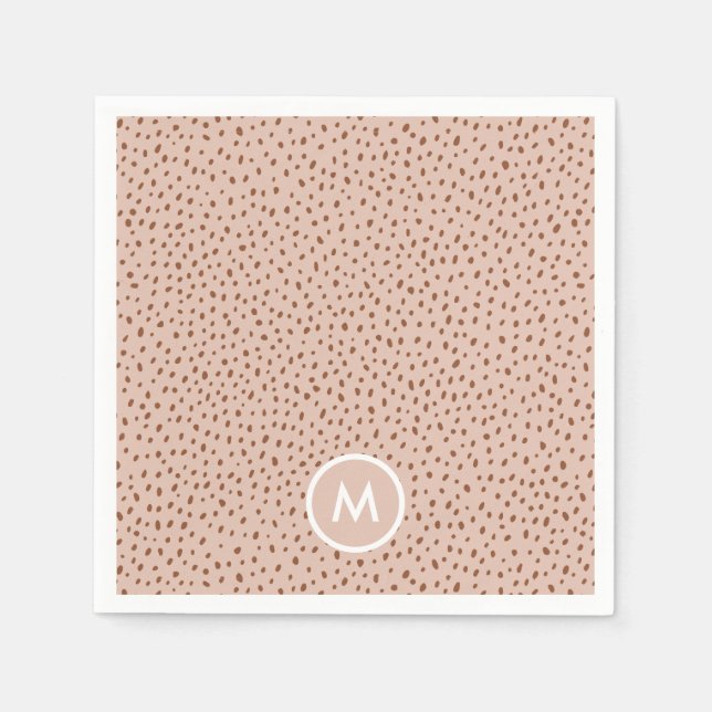 Beige & Boho Terracotta Brown Dots Monogram Napkins (Front)