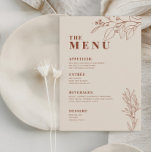 Beige Boho Wedding Menu with floral artwork<br><div class="desc">This menu is characterized by boho style,  floral artwork,  neutral earthy,  and beige colors,  with a mix of different font styles,  often in different sizes,  to create a unique,  eclectic look that makes these menus a natural aesthetic.</div>
