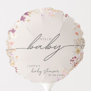 Beige Boho Wildflower Baby Shower Decor Balloon