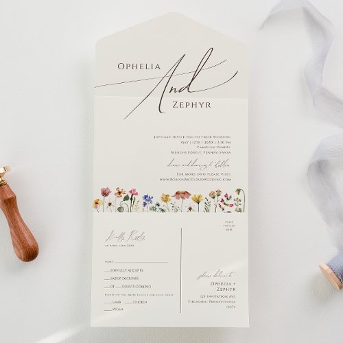 Beige Boho Wildflower Simple Casual Seal and Send All In One Invitation