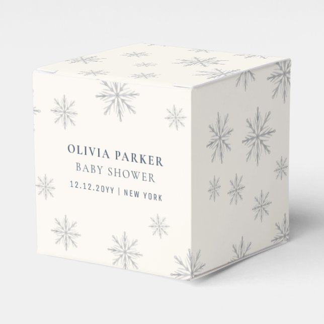 Beige Boho Winter Snowflake Baby Shower Favor Boxes (Front Side)