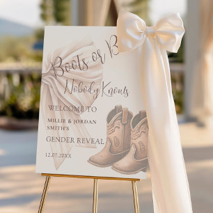 Beige Boots Or Bows Gender Reveal Welcome Foam Board