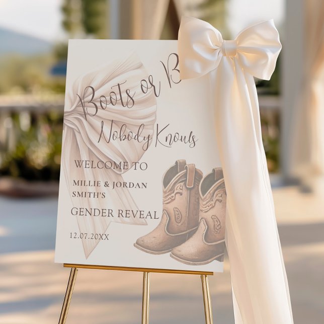 Beige Boots Or Bows Gender Reveal Welcome Foam Board (Creator Uploaded)