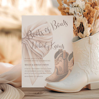 Beige Boots Or Bows Watercolor Gender Reveal Invitation