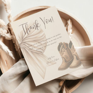 Beige Boots Or Bows Watercolor Gender Reveal Thank You Card