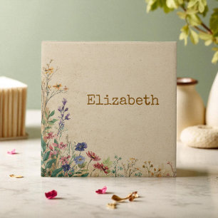 Beige Border Rustic Boho Wildflower Ceramic Tile