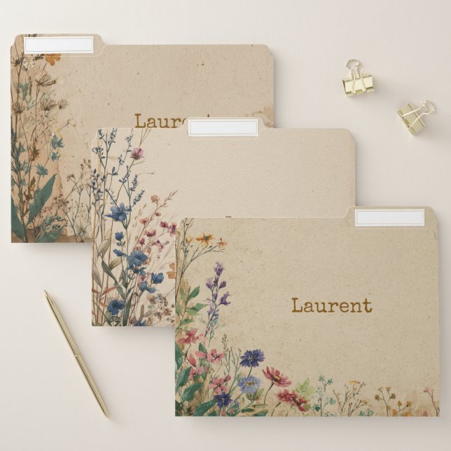 Beige Border Rustic Boho Wildflower  File Folder (Set)