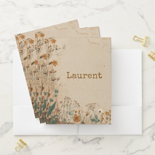 Beige Border Rustic Boho Wildflower  Pocket Folder (In Situ)