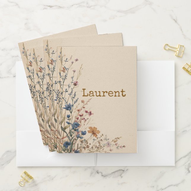 Beige Border Rustic Boho Wildflower  Pocket Folder (In Situ)