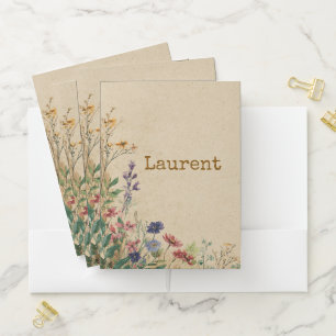 Beige Border Rustic Boho Wildflower  Pocket Folder