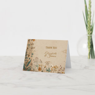 Beige Border Rustic Boho Wildflower Wedding Letterpress Thank You Card