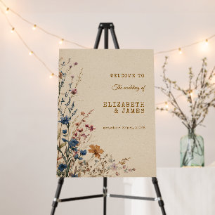 Beige Border Rustic Boho Wildflower Wedding Sign