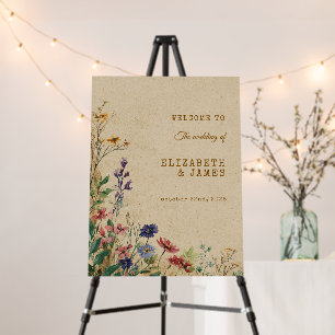 Beige Border Rustic Boho Wildflower Wedding Sign