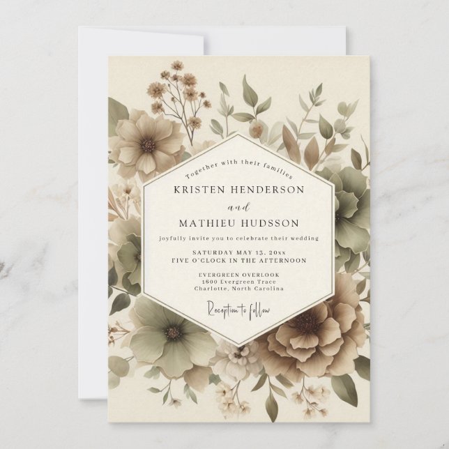 Beige Botanical Autumn Wedding Invitation (Front)