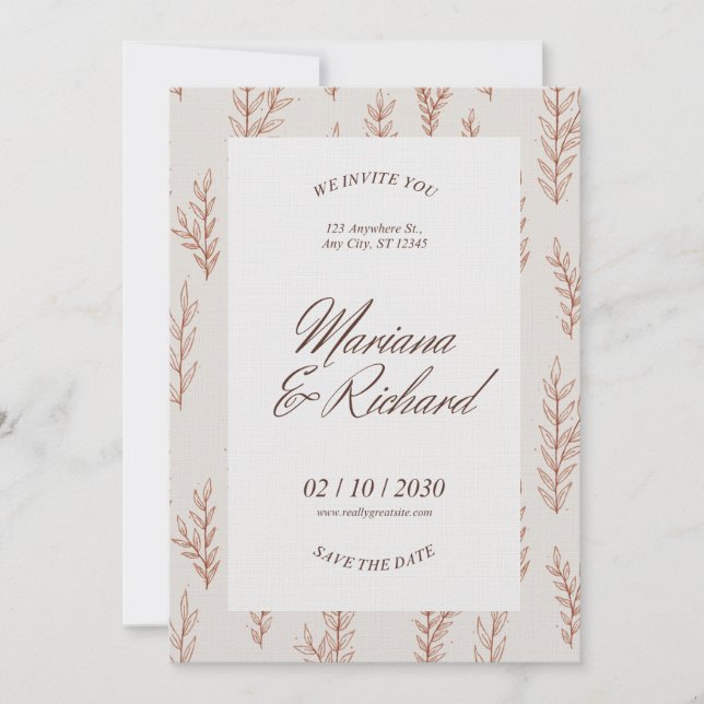 Beige Botanical Boho Wedding Invitation  (Front)