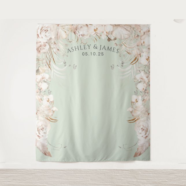 Beige botanical floral garden wedding backdrop (Front)