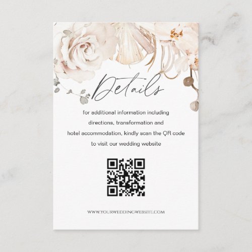 Beige botanical garden wedding QR code detail card