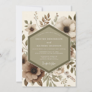 Beige Botanical Romance Wedding Invitation