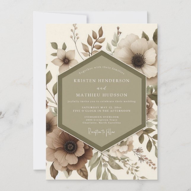 Beige Botanical Romance Wedding Invitation (Front)