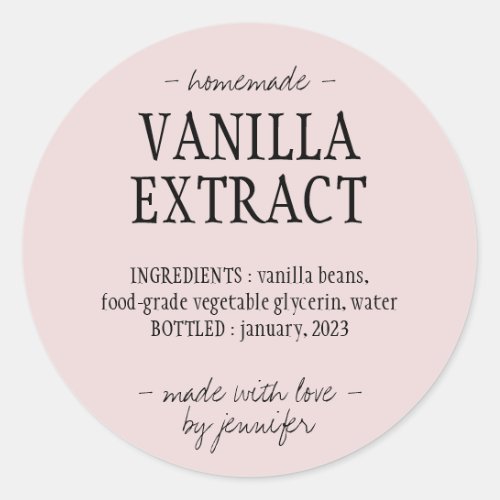 Beige Bottle Homemade drinking Vanilla Extract Classic Round Sticker