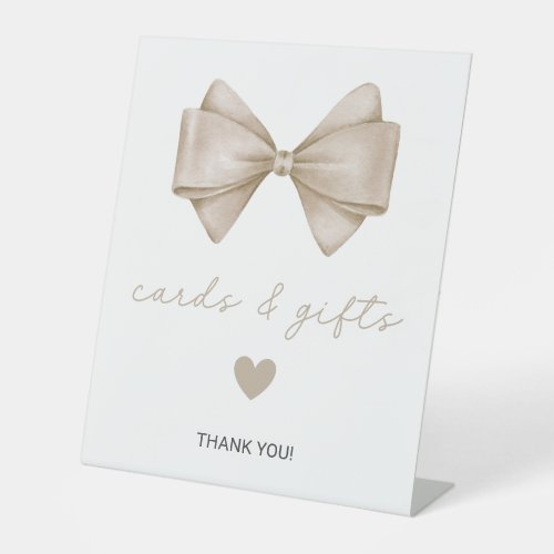 Beige Bow Baby Shower Cards and Gifts Pedestal Sign