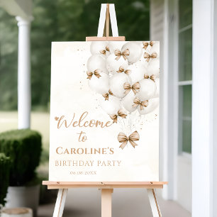 Beige Bow Balloons Birthday Welcome Sign