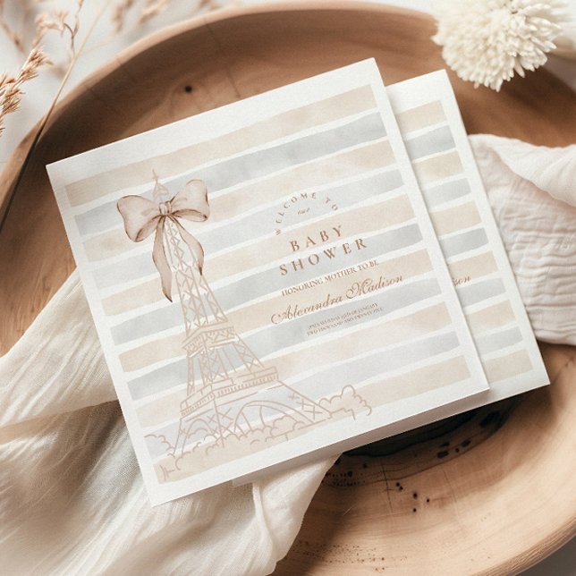 Beige Bow Bonjour Bebe Baby Shower Napkins (Creator Uploaded)