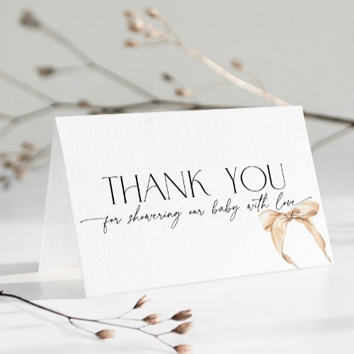 Beige Bow Coquette Baby Shower Thank You Card
