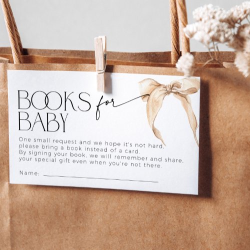 Beige Bow Coquette Books for Baby Shower Enclosure Card
